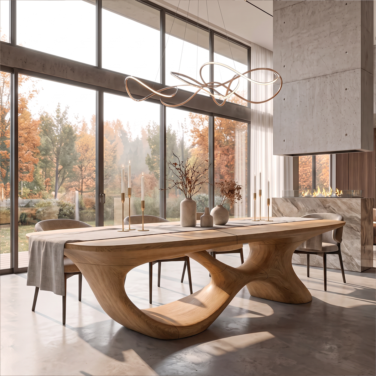 Modern Halloween Dining Table With Sculptural Curved Base For Dining Room