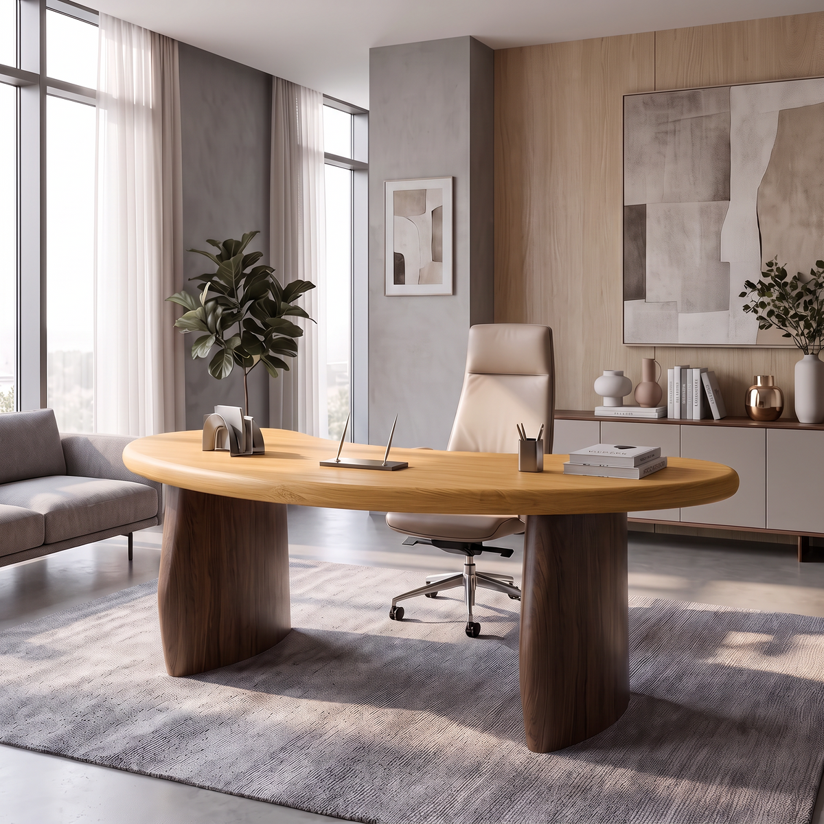 Minimalist Desk With Rounded Base For Home Office