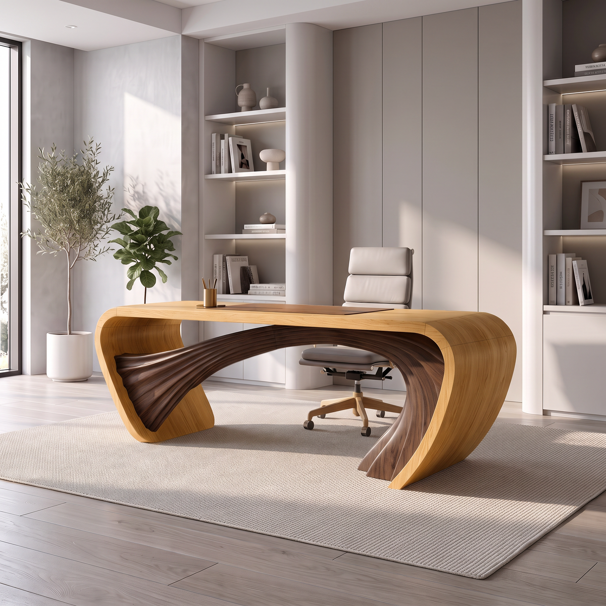 Modern Halloween Executive Desk With Curved Open Frame Base For Office