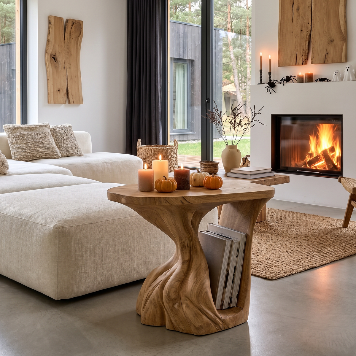 Contemporary Beside Table Halloween Inspired With Sculptural Base For Living Room