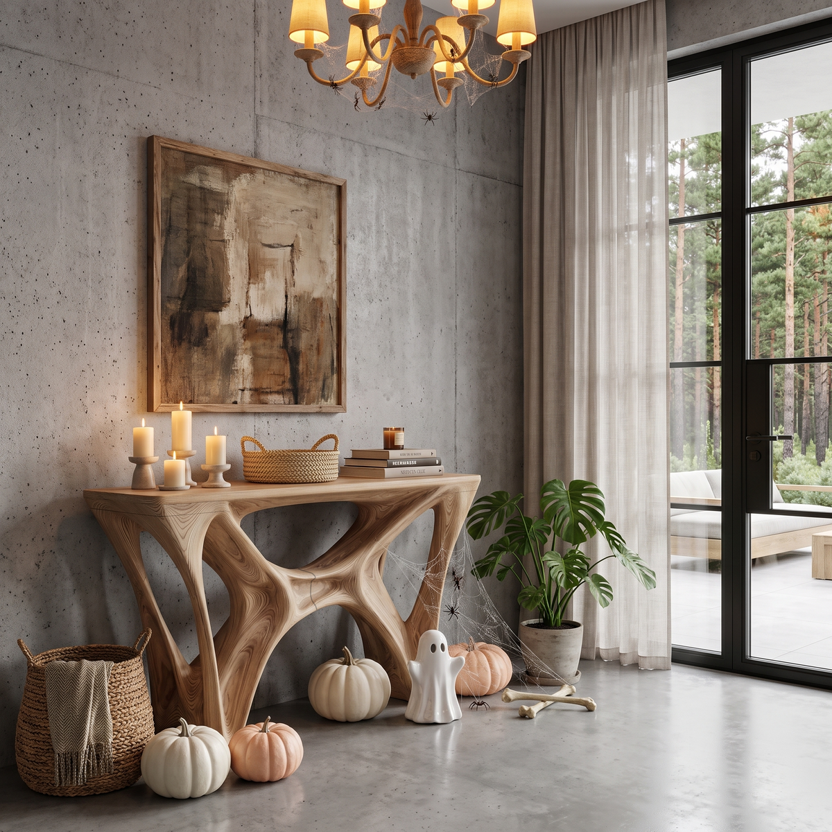 Gothic Halloween Console Table With Spider Web Inspired Base For Entryway