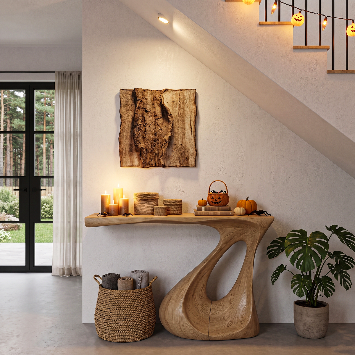 Contemporary Halloween Statement Console Table With Curved Open Base For Living Room