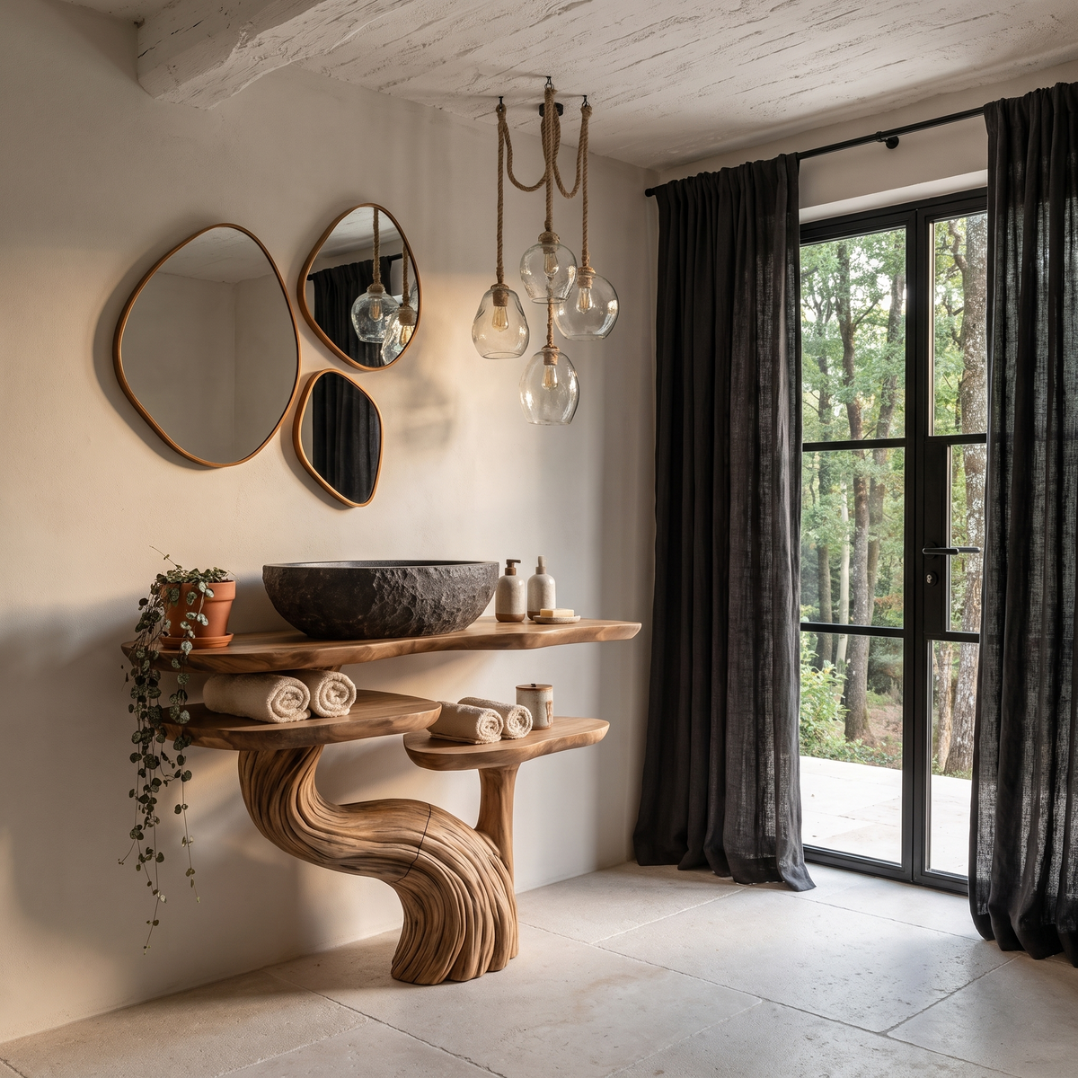 Organic Bathroom Vanity With Sculptural Tree Trunk Base For Bathroom