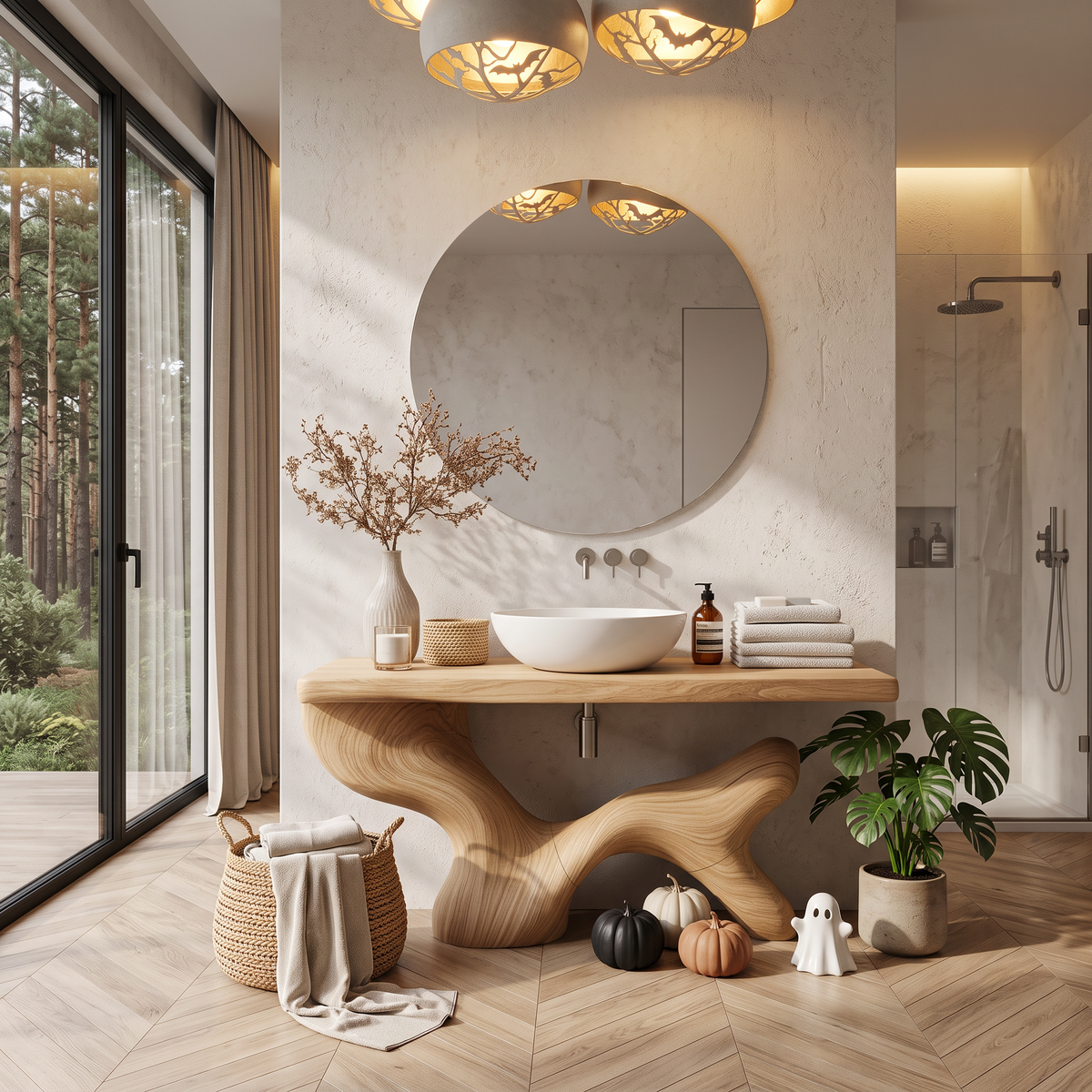 Modern Halloween Bathroom Sink Cabinet With Dark Branch Design For Bathroom