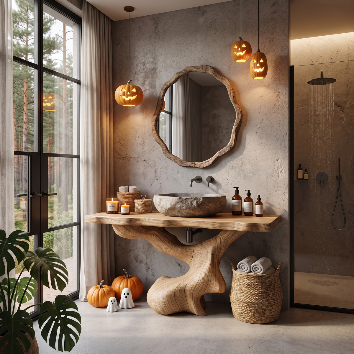 Organic Halloween Sculptural Bathroom Vanity With Twisted Tree Form For Bathroom
