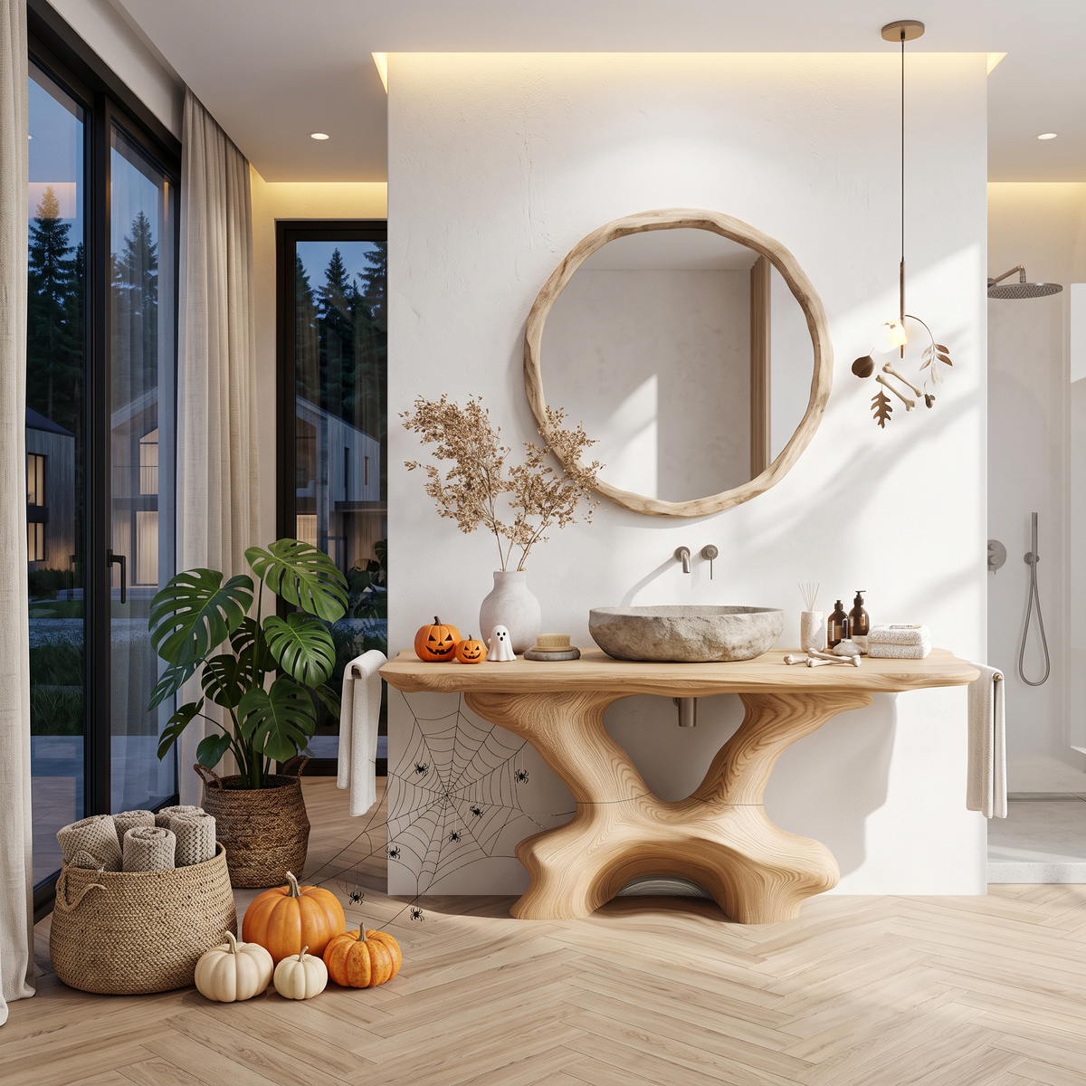Modern Halloween Statement Bathroom Vanity With Sculptural Branch Frame For Bathroom