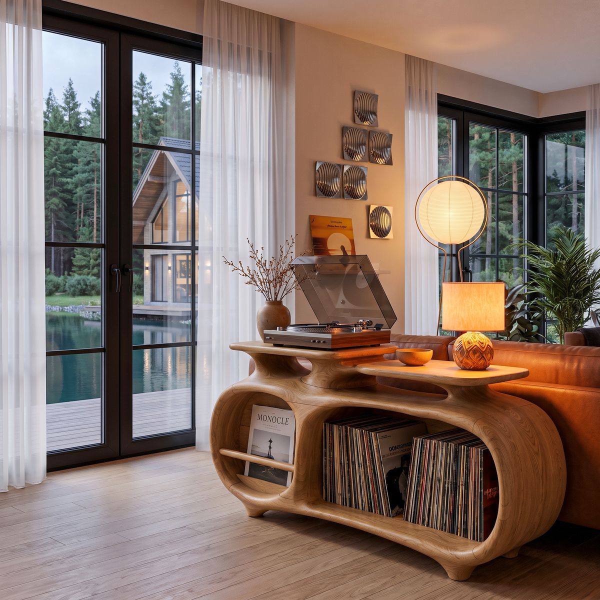 Minimalist Vinyl Console With Soft Continuous Curves For Hallway