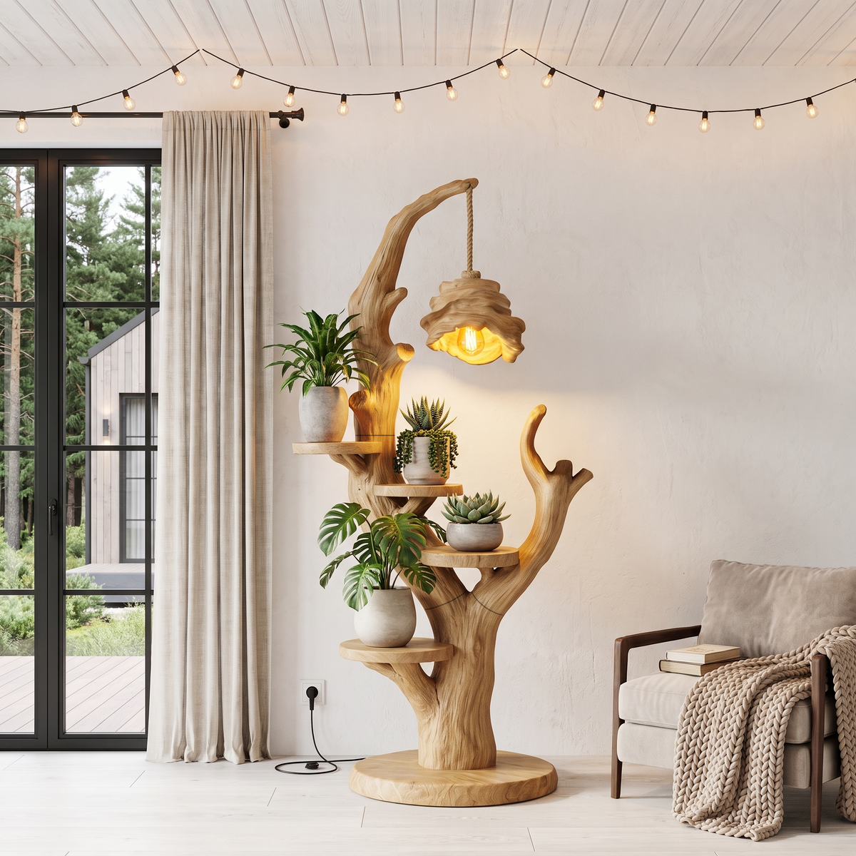 Contemporary Halloween Plant Display Stand With Floating Circular Shelves For Entryway