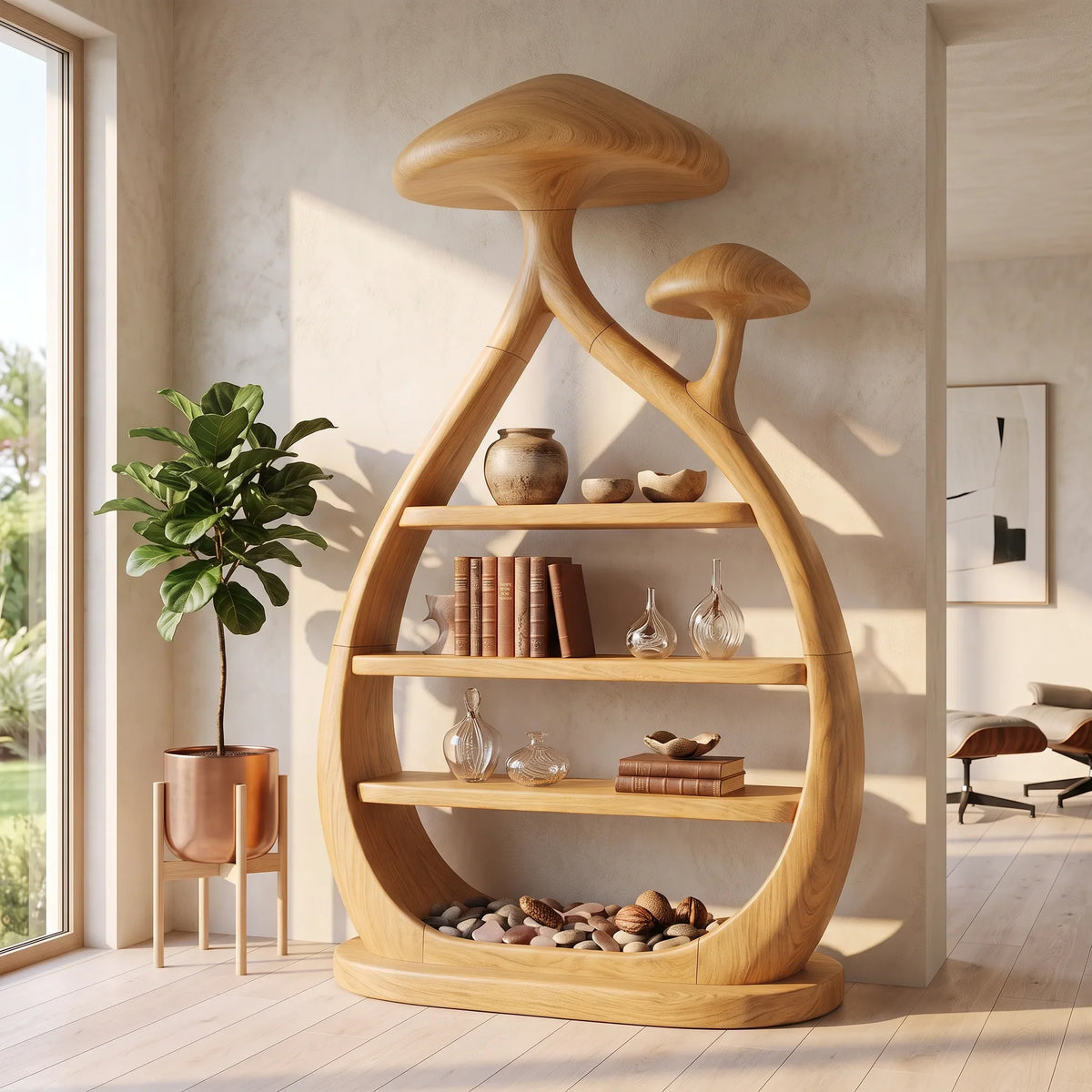 Modern Freestanding Mushroom Bookshelf Bright Living Room