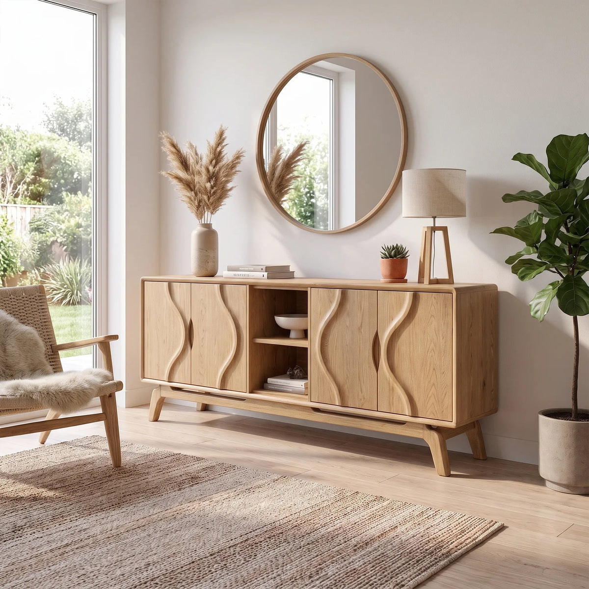 Organic Sideboard Storage Cabinet Modern Sideboard Buffet Cabinet Curved Doors For Living Room