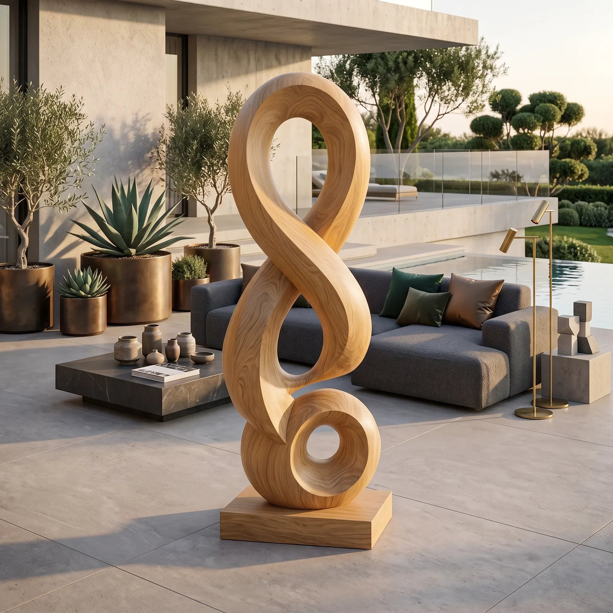 Handcrafted Abstract Wooden Sculpture For Luxury Patio Decor