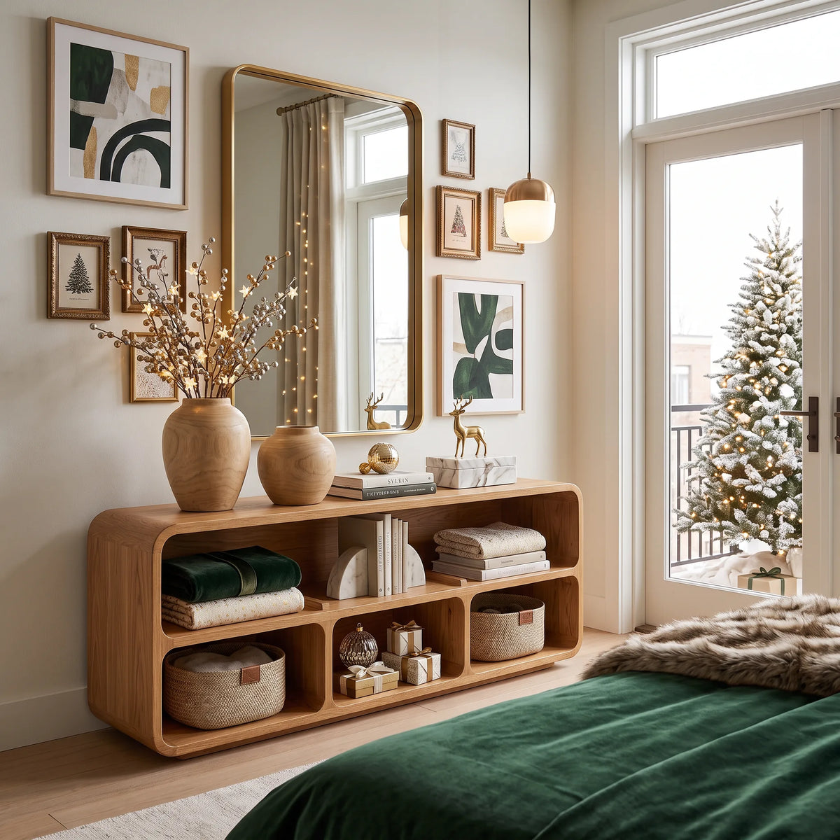 Mid Century Santa Storage Console Table Living Room