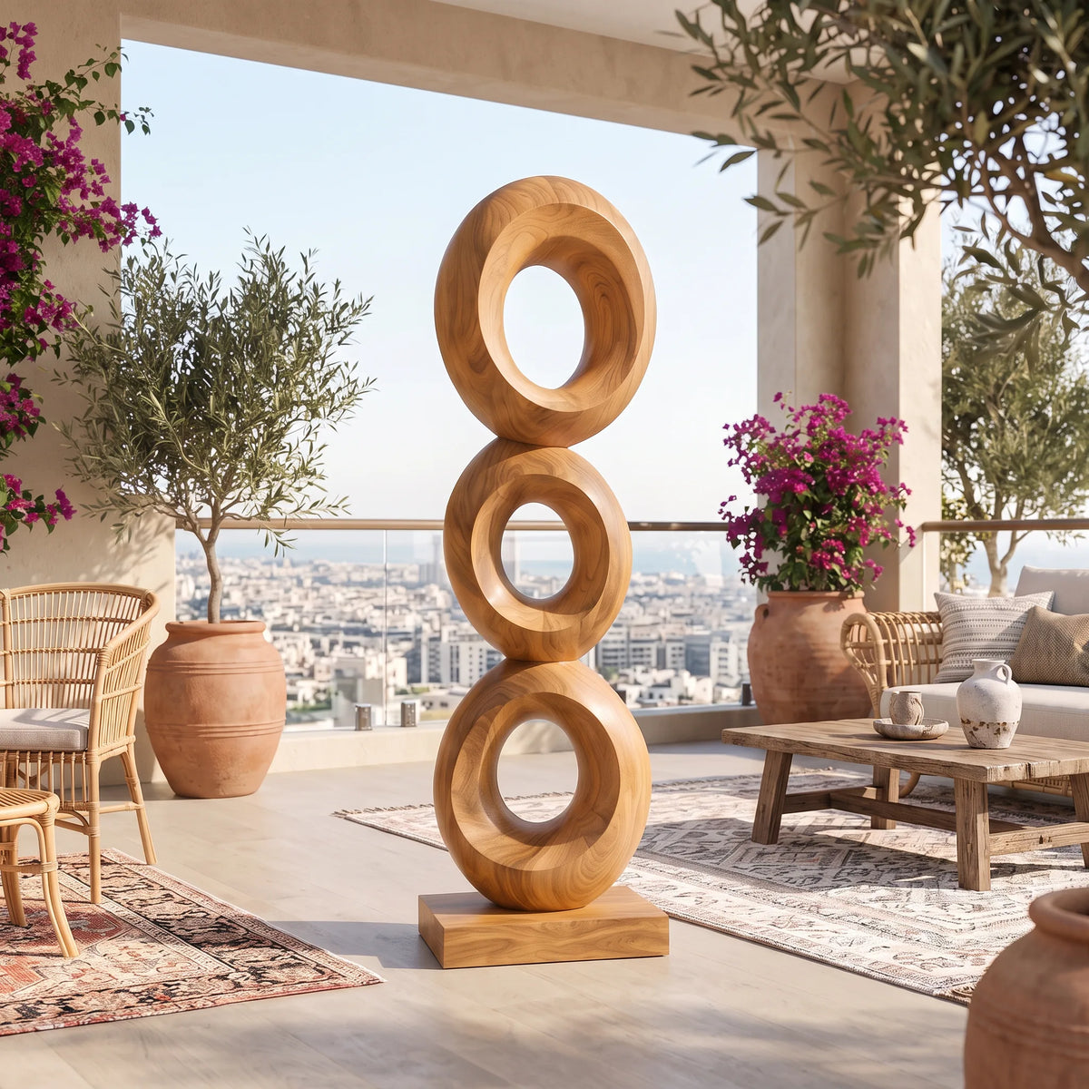 Organic Modern Wooden Sculpture For Rooftop Terrace Decor