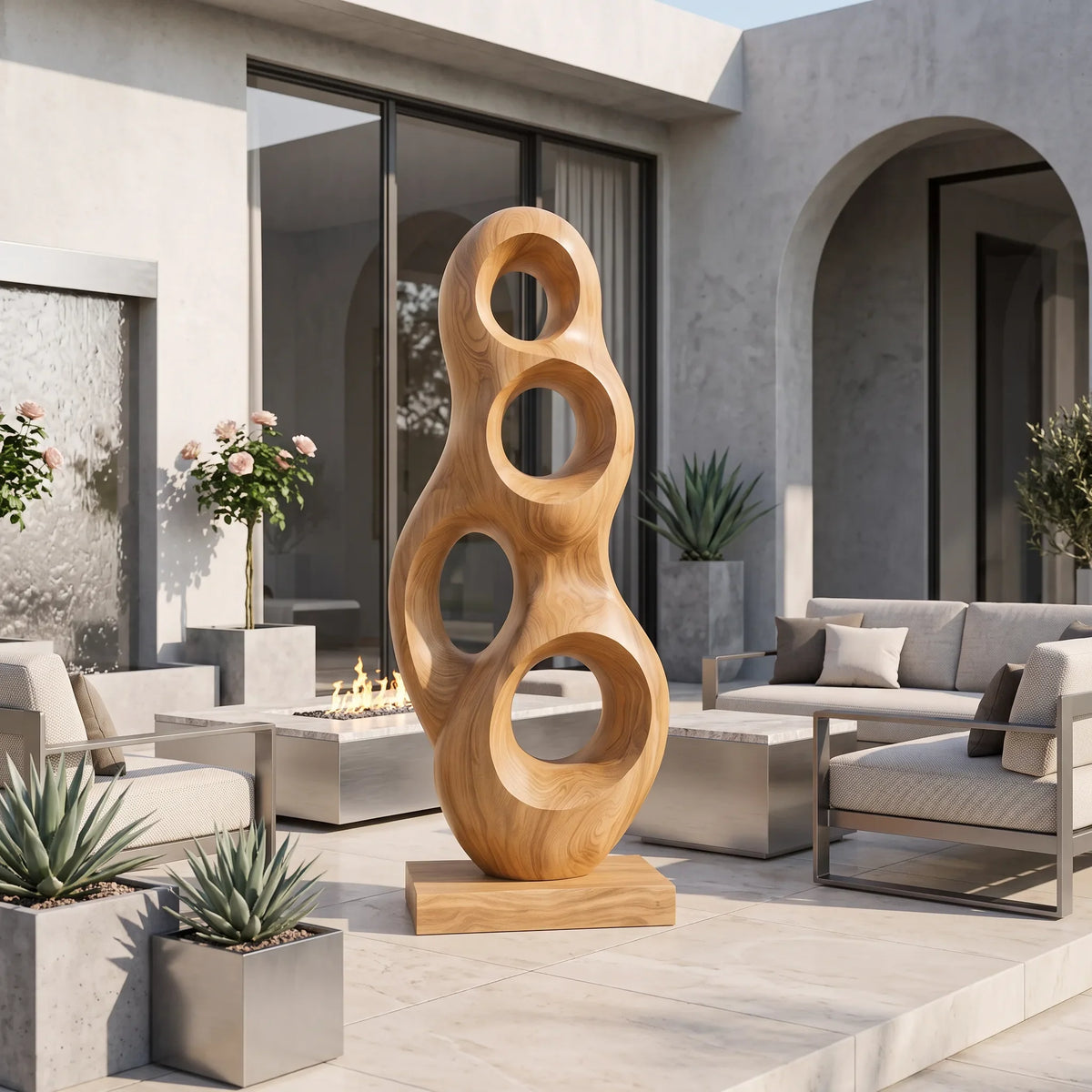 Organic Wooden Sculpture For Modern Penthouse Balcony Decor