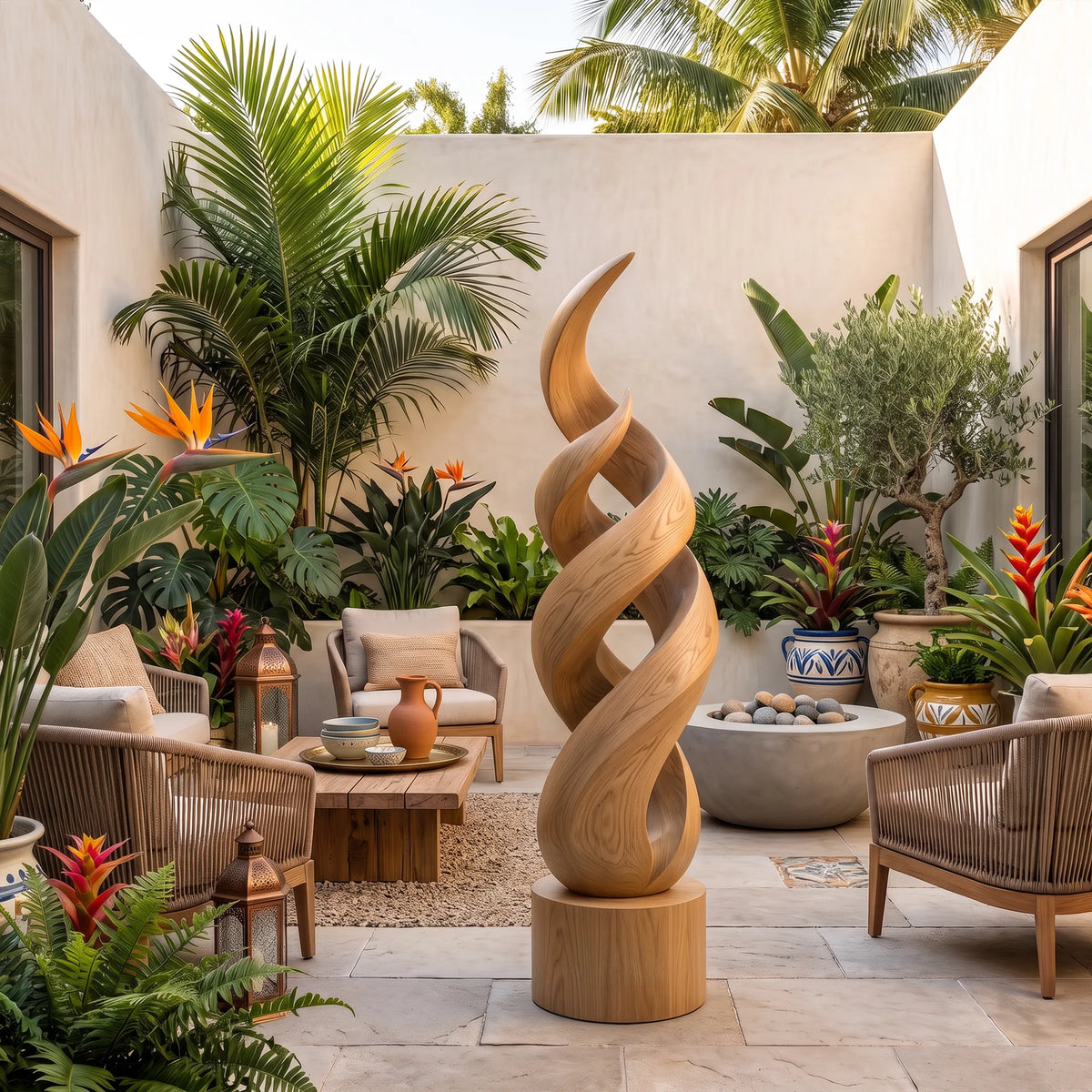 Handcrafted Abstract Wooden Sculpture For Tropical Garden Decor