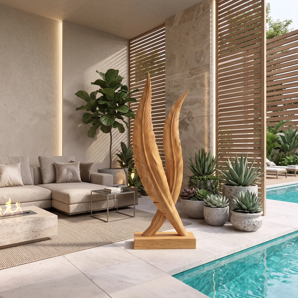Handcrafted Spiral Wood Sculpture For Modern Outdoor Patio Decor
