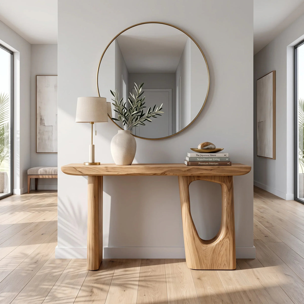 Contemporary Sculptural Console Table With Pedestal Legs For Entryway