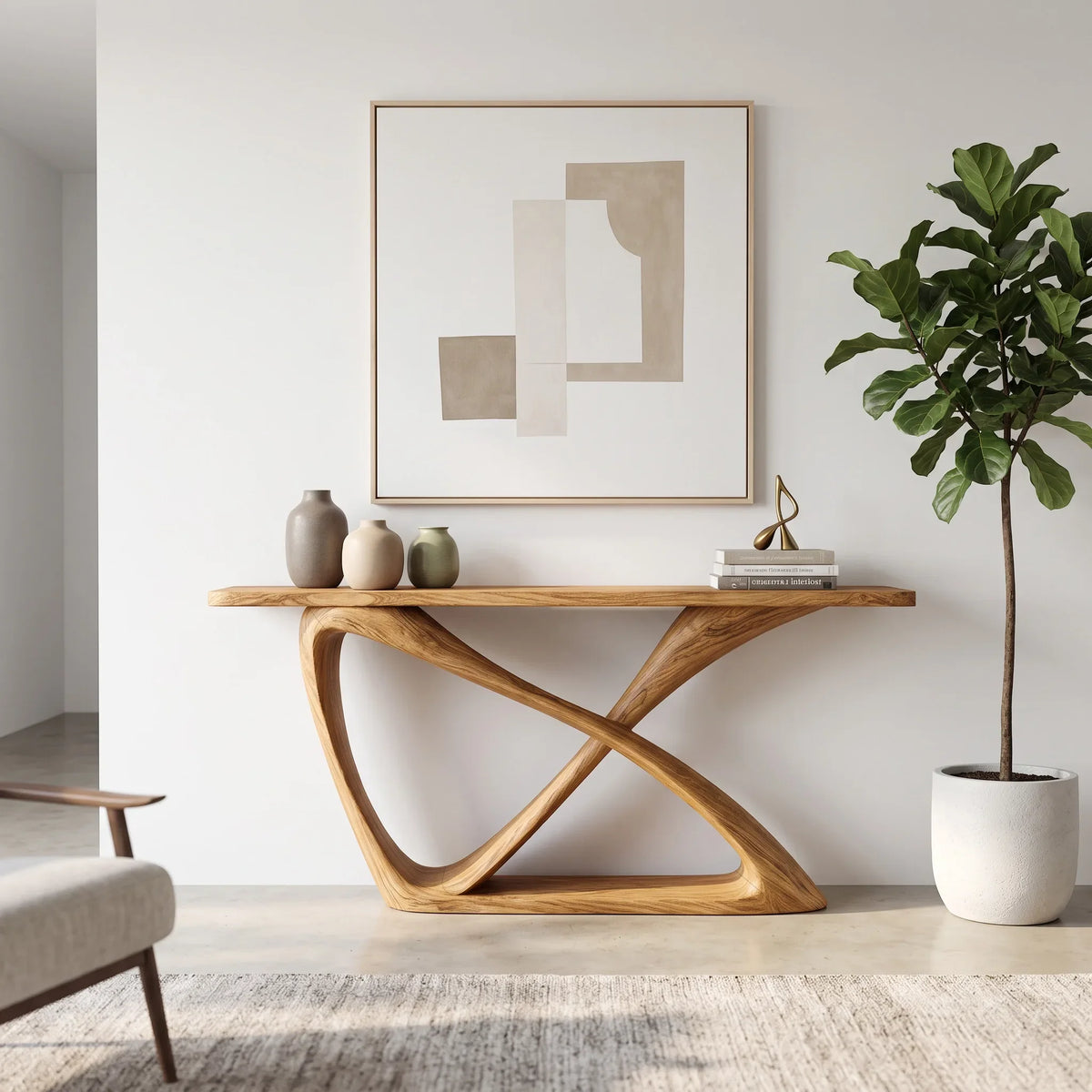 Contemporary Sculptural Curved Console Table For Hallway