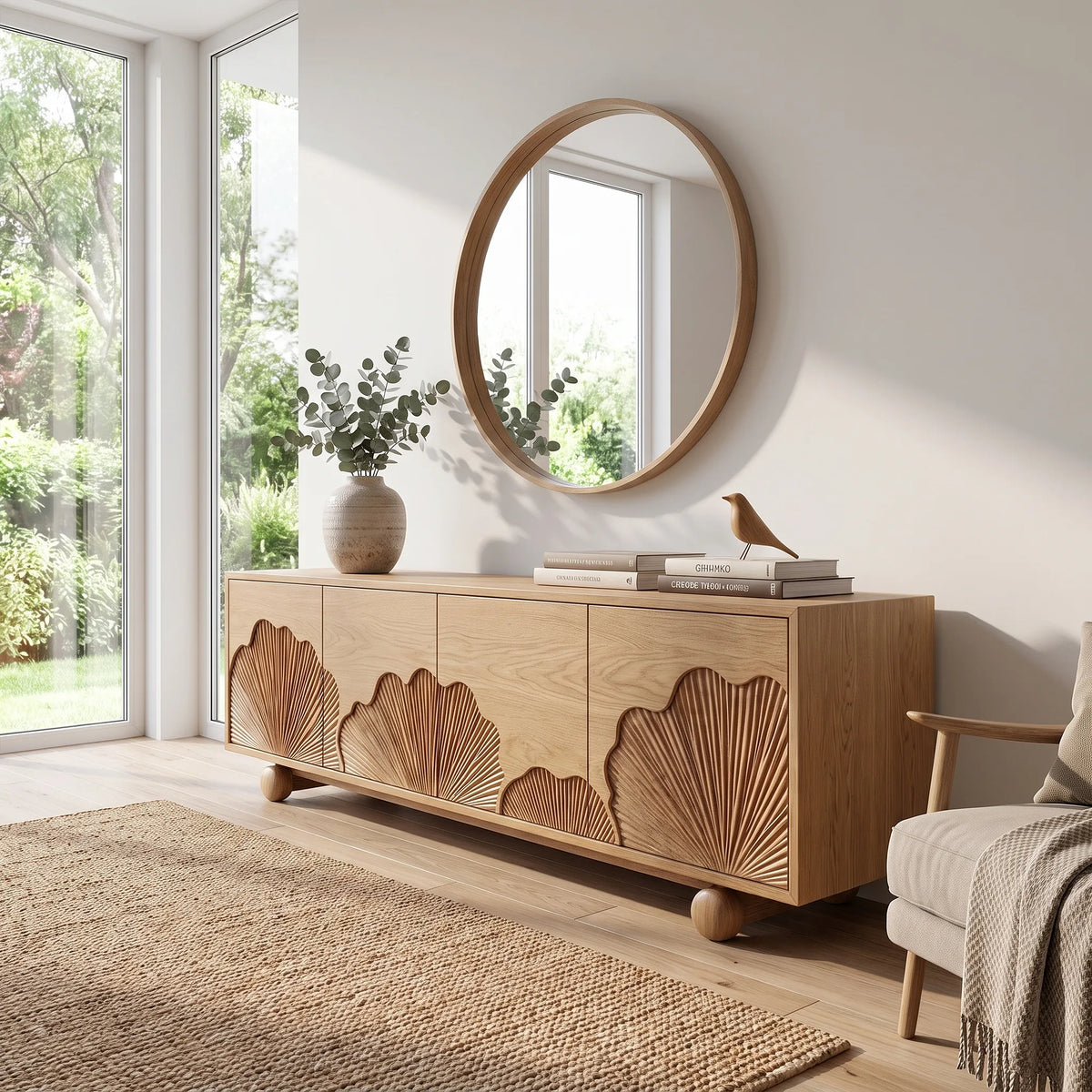 Tranquil Sideboard Dining Room Sideboard Cabinet Buffet Cabinet Scalloped Fan Carving For Dining Room