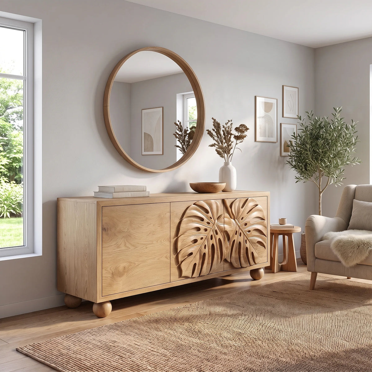Tropical Sideboard Dining Room Sideboard Cabinet Buffet Cabinet Monstera Relief For Dining Room