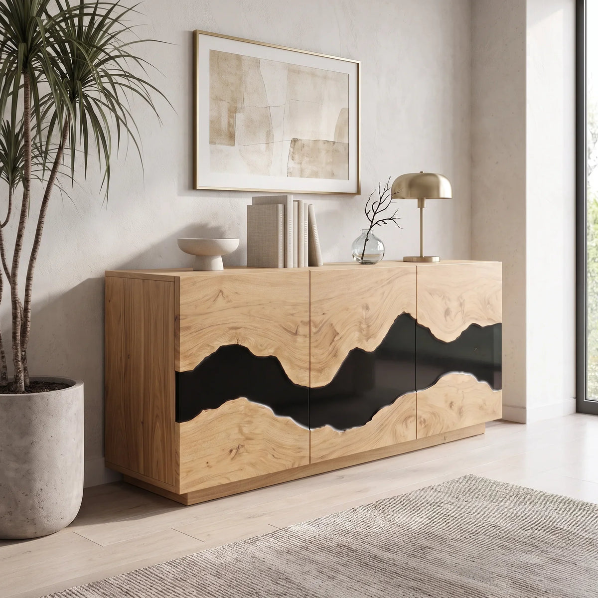 Contemporary Live Edge Sideboard Cabinet Living Room