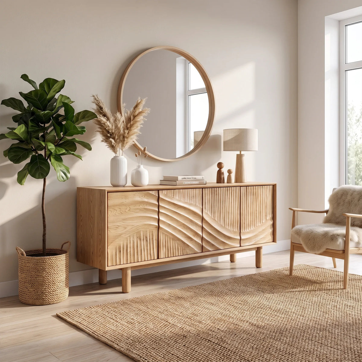 Textured Sideboard Sideboard Cabinet Modern Sideboard Wave Carved Doors For Living Room