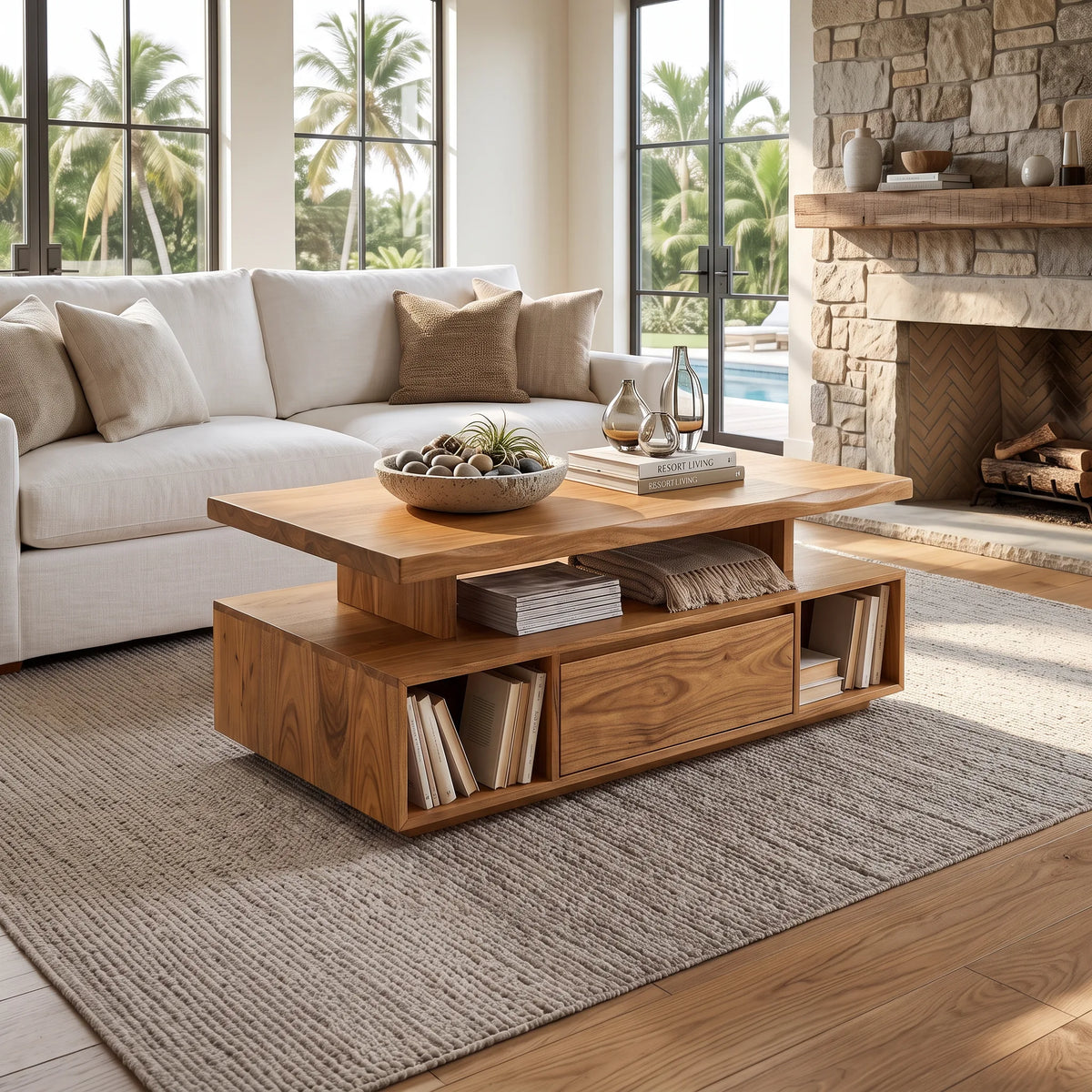 Organic Modern Storage Coffee Table Contemporary Living Room