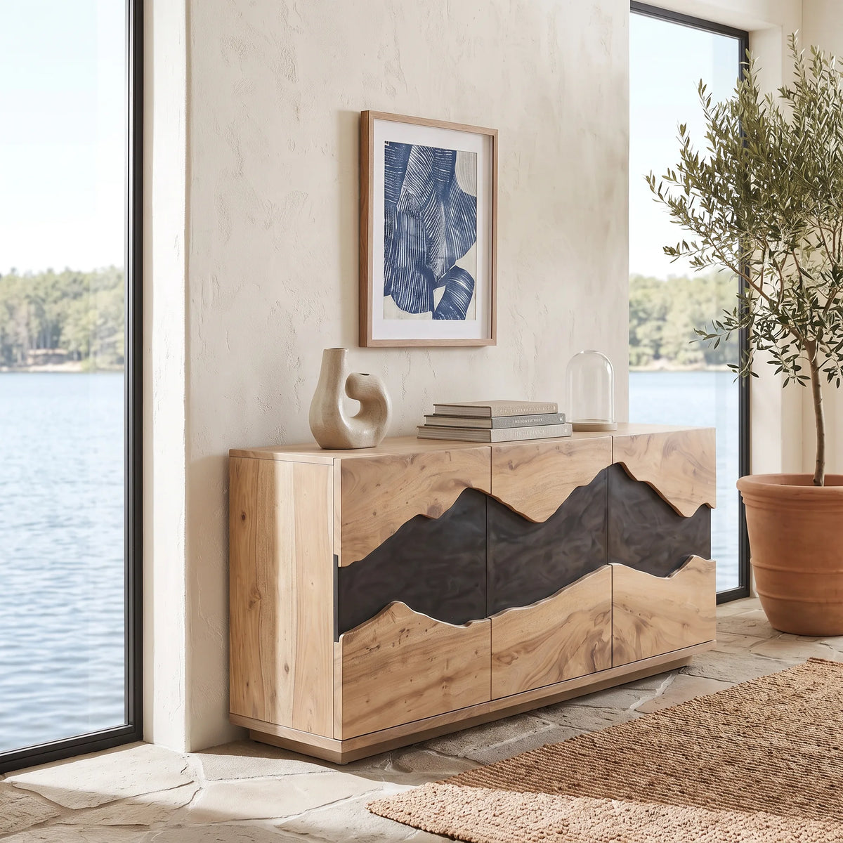 Contemporary Live Edge Buffet Cabinet Living Room