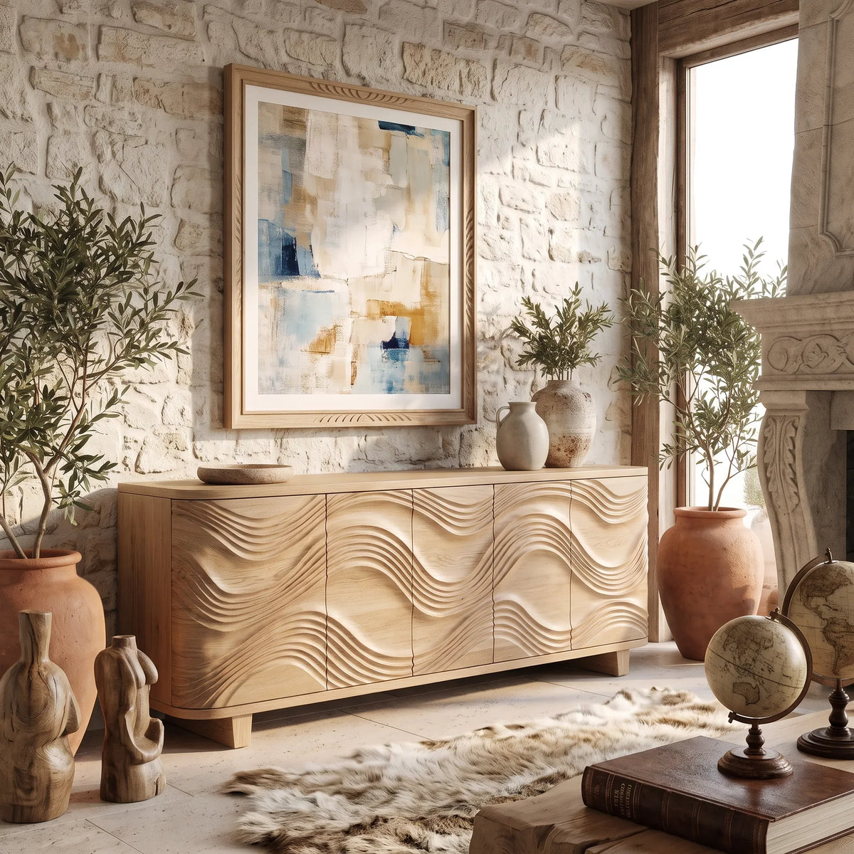 Contemporary Carved Sideboard Cabinet City Apartment