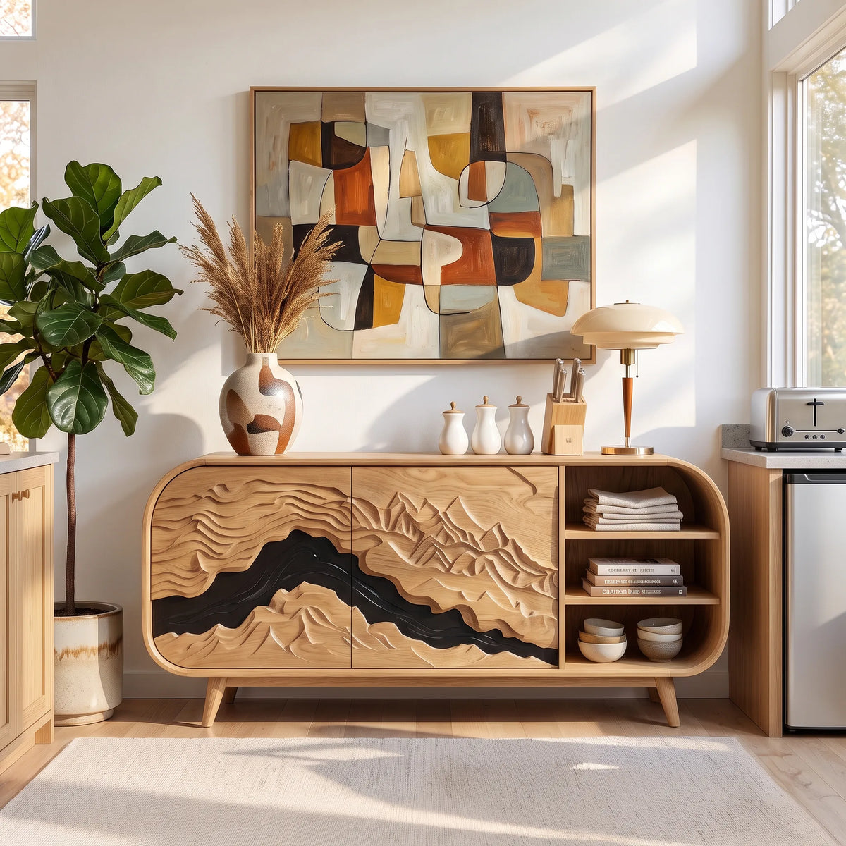Mid Century Carved Credenza Living Room