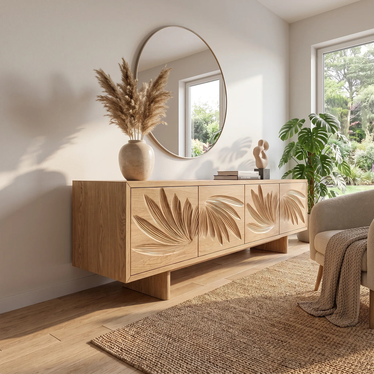 Serene Sideboard Dining Room Sideboard Cabinet Modern Sideboard Leaf Carving For Living Room