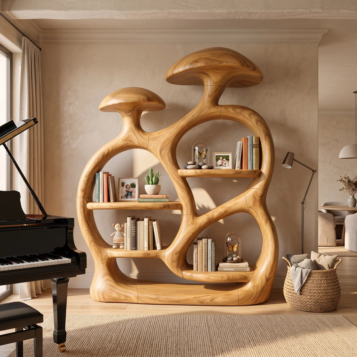 Contemporary Arched Mushroom Bookshelf Open Living Room