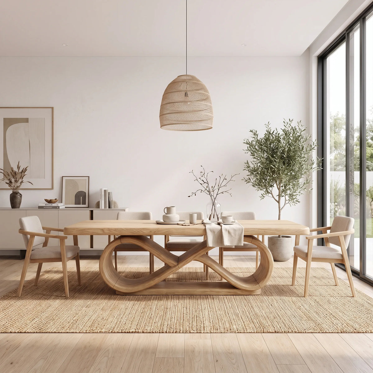 Serene Modern Dining Table Rectangle Dining Table Sculptural Base For Dining Room