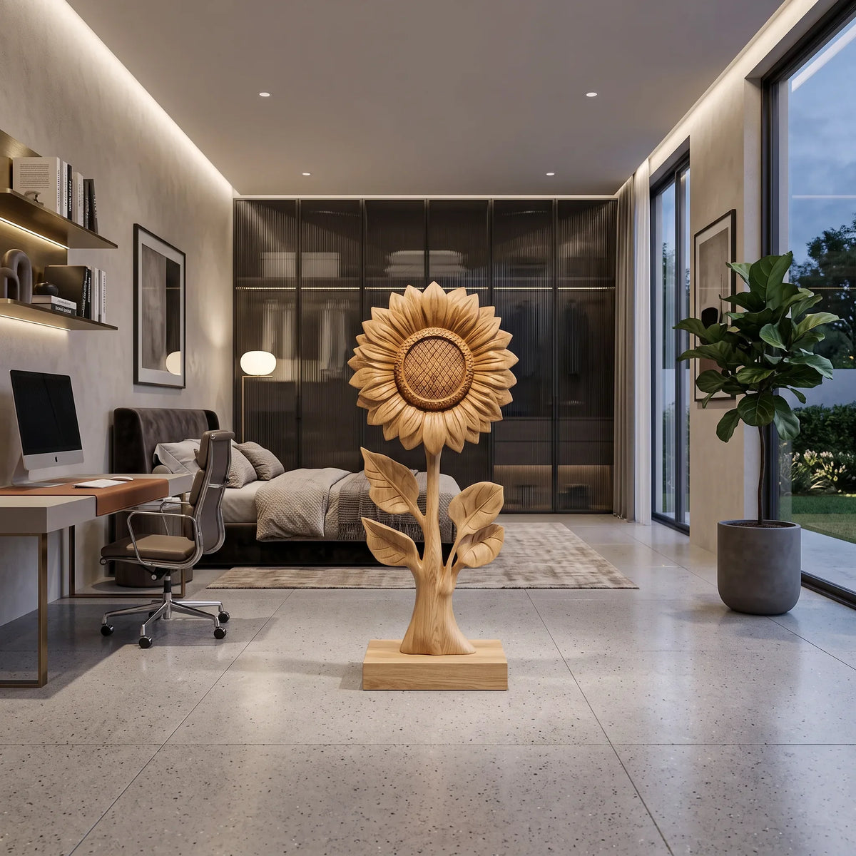 Rustic Farmhouse Sunflower Wood Sculpture For Entryway Home Decor