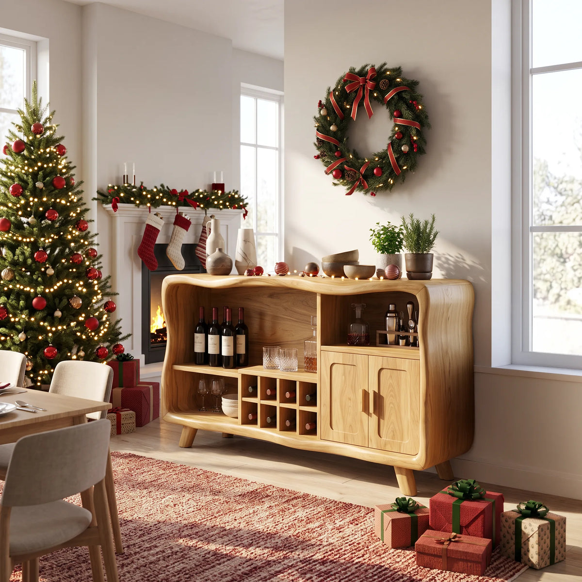 Organic Modern Christmas Bar Cabinet Living Room