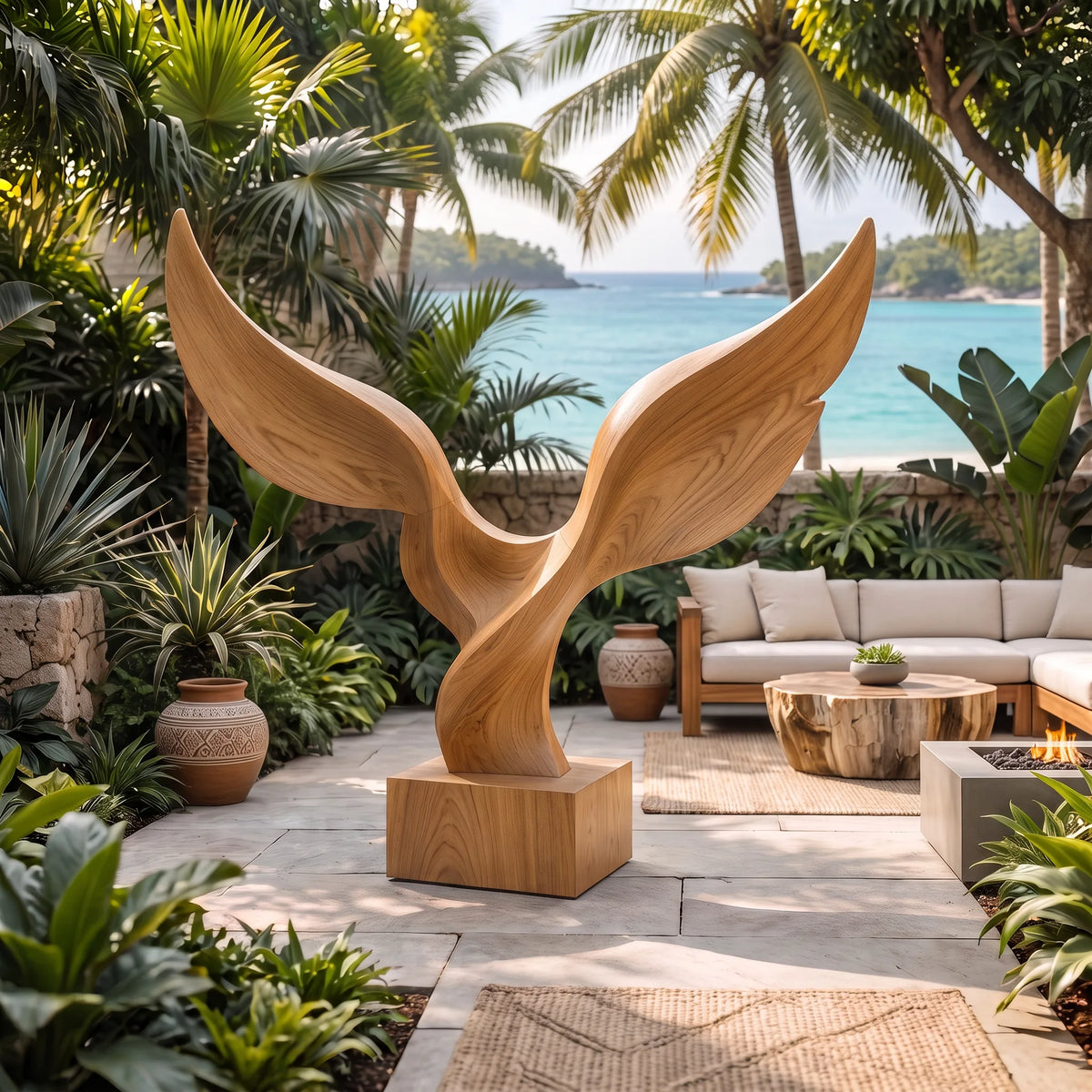 Handcrafted Wing Wooden Sculpture For Coastal Patio Decor