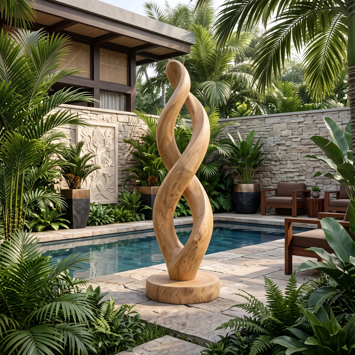 Modern Organic Twisted Wood Sculpture For Outdoor Garden Decor