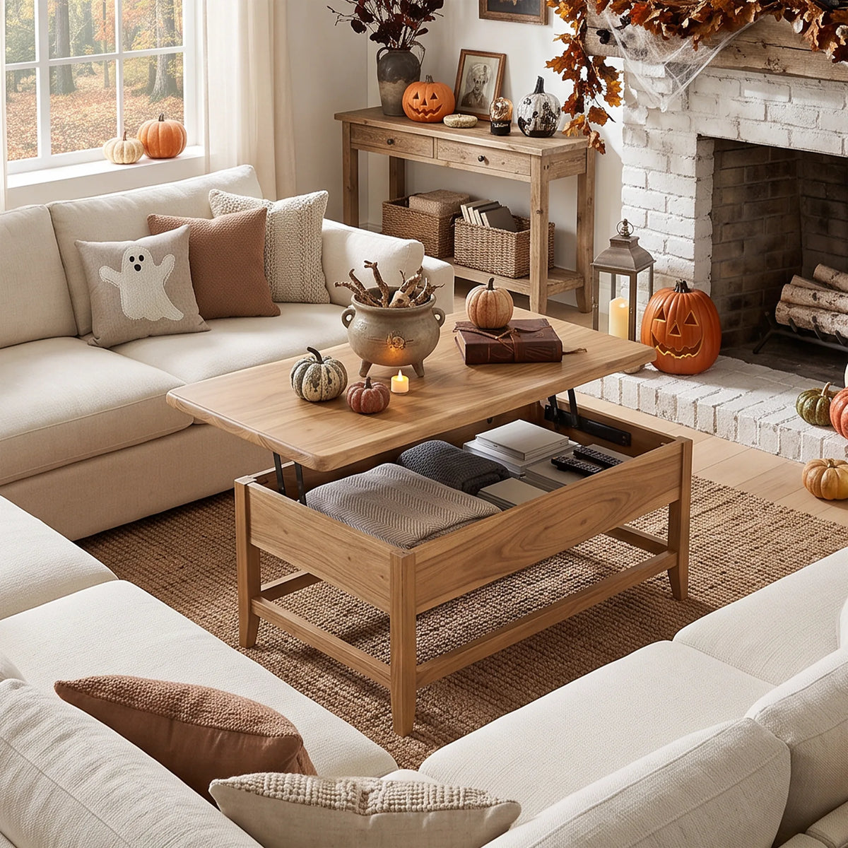 Rustic Pumpkin Lift Top Coffee Table Country Home