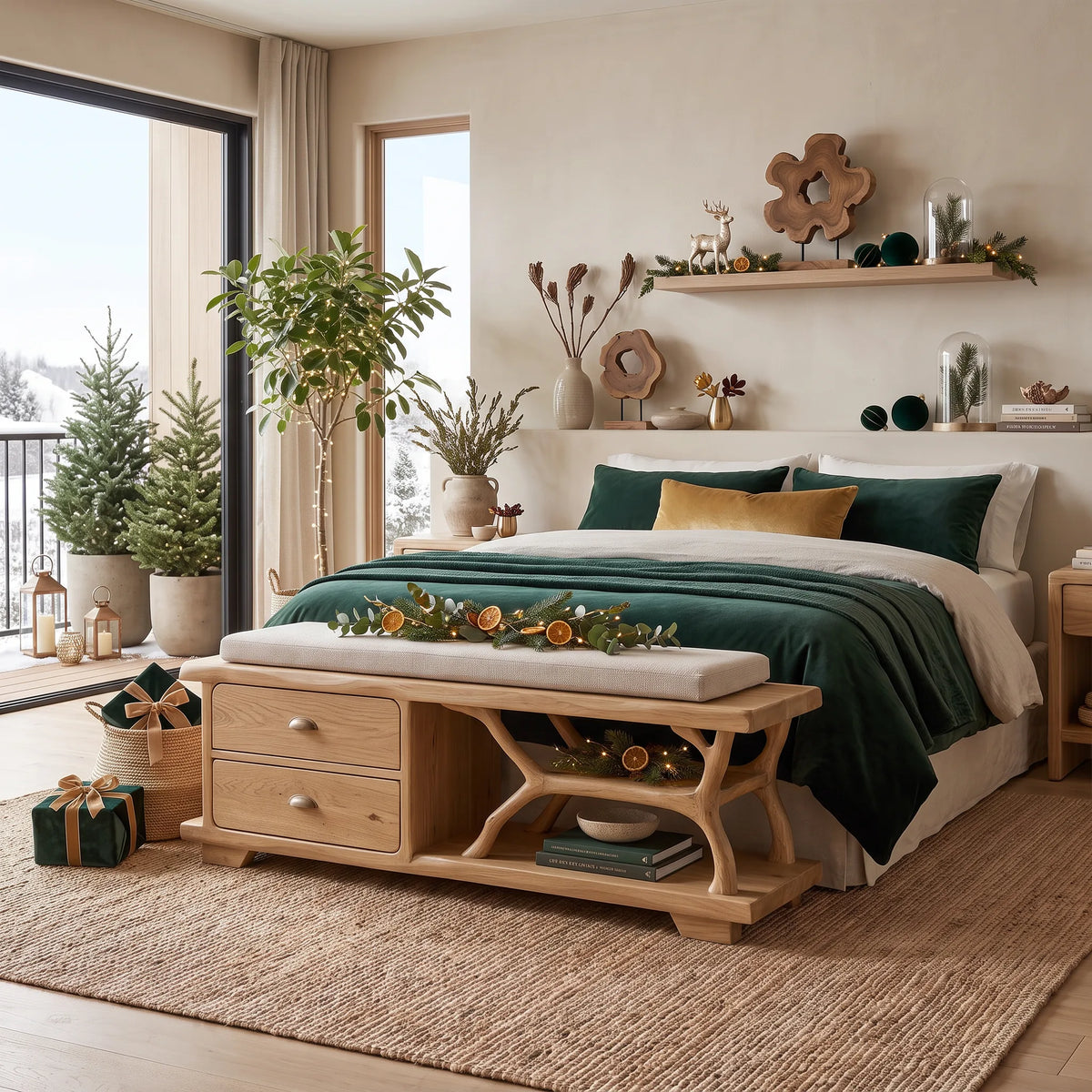 Modern Christmas Storage Bench Reindeer Living Room Decor