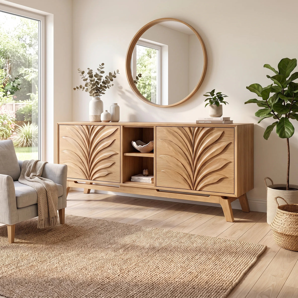 Refined Sideboard Storage Cabinet Modern Sideboard Buffet Cabinet Leaf Carving For Living Room