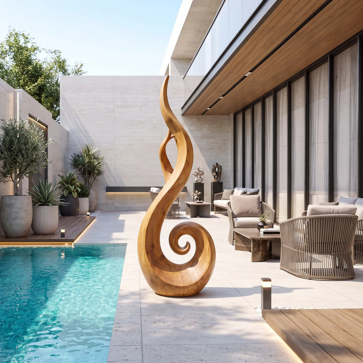 Handcrafted Spiral Wood Sculpture For Luxury Foyer Home Decor