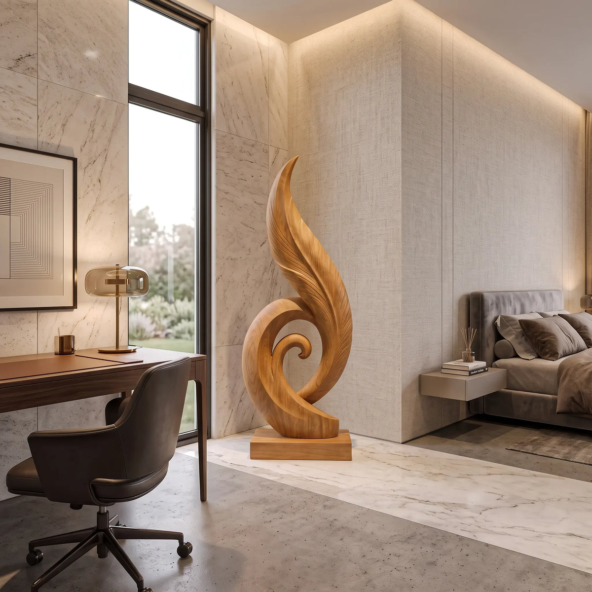 Mid Century Abstract Wood Sculpture For Luxury Living Room