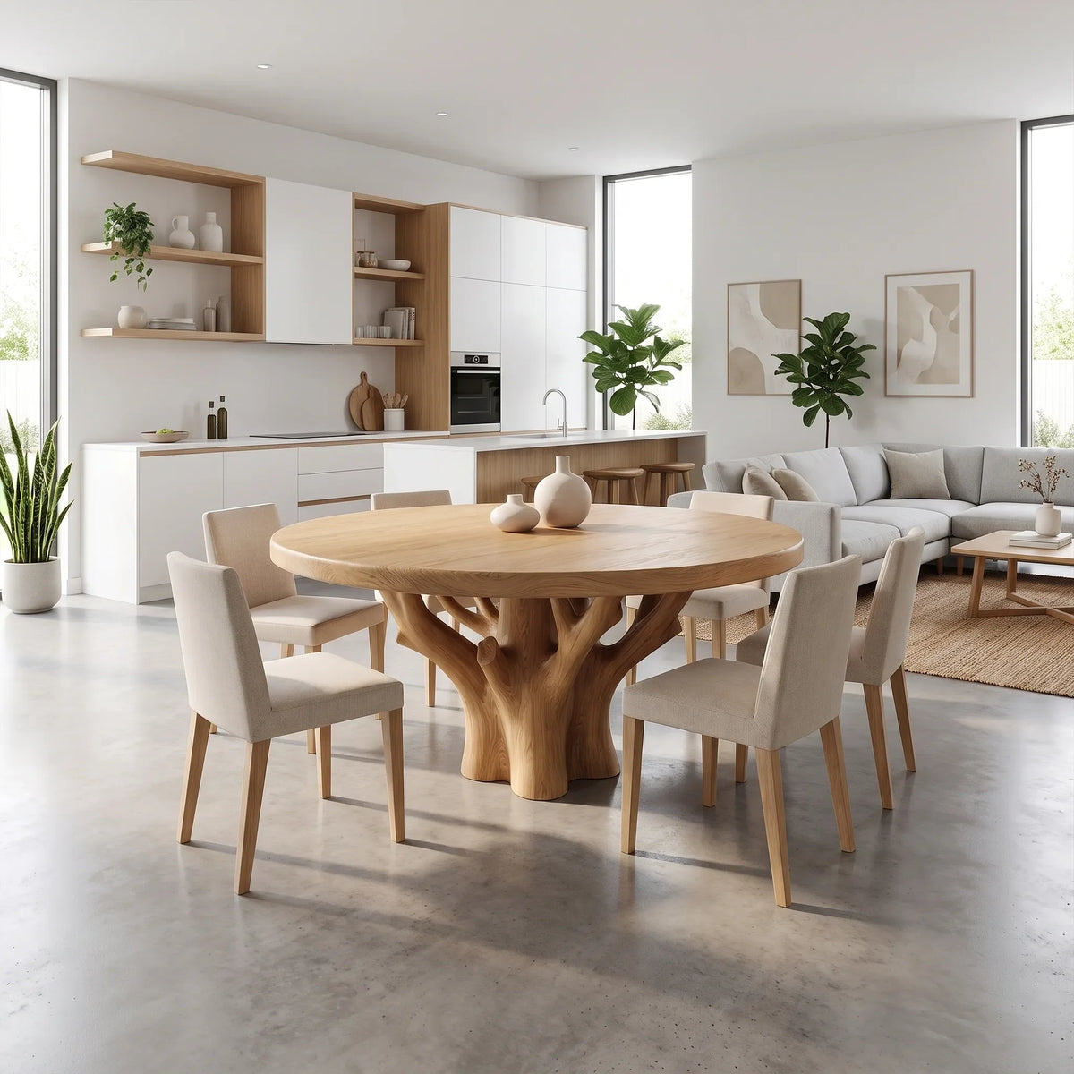 Cozy Round Dining Table Wooden Dining Table Modern Dining Table Tree Base For Dining Room