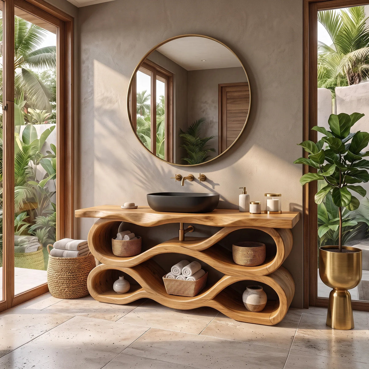 Mediterranean Live Edge Bathroom Vanity Luxury Bathroom