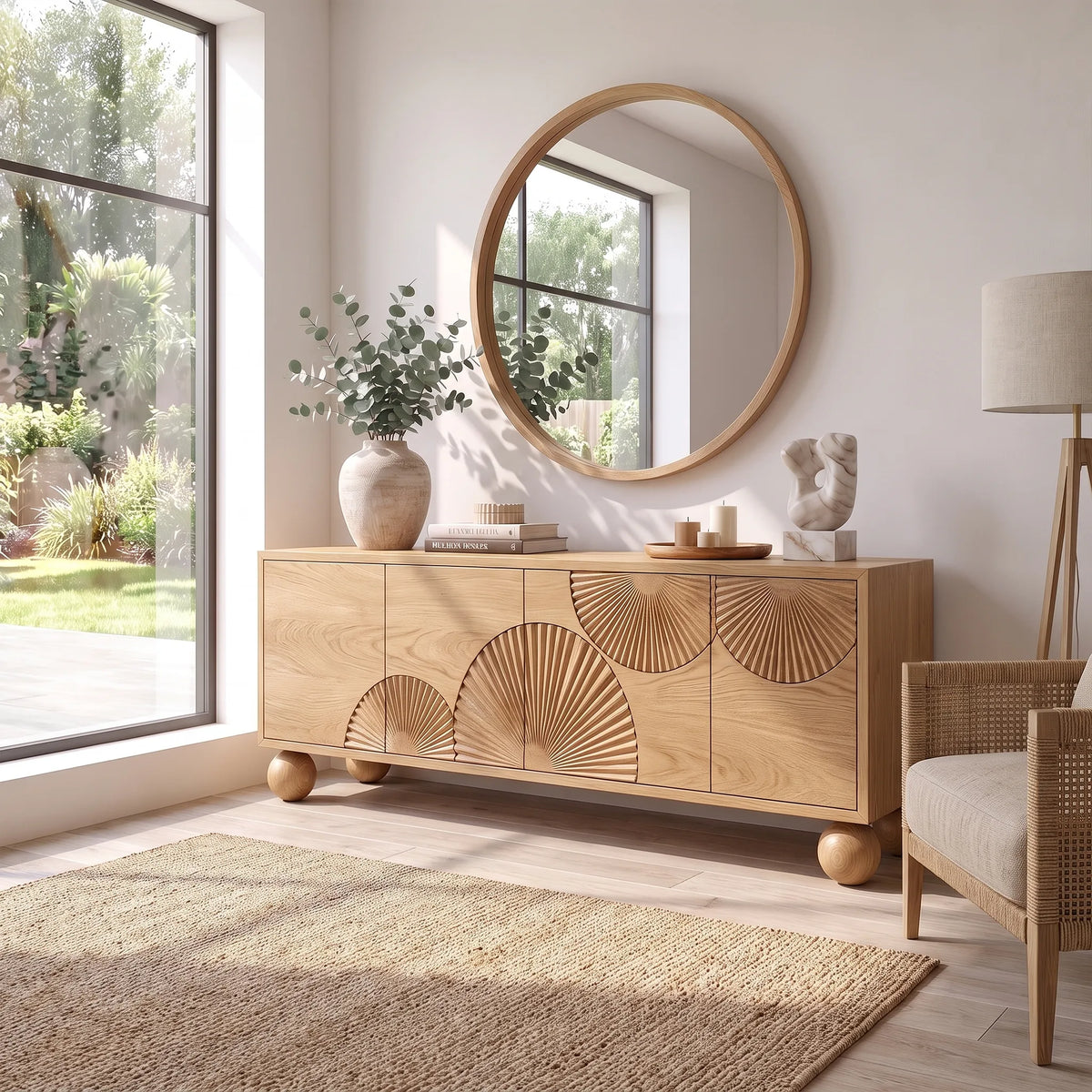 Radiant Sideboard Cabinet Dining Sideboard Buffet Cabinet Fan Carving For Dining Room