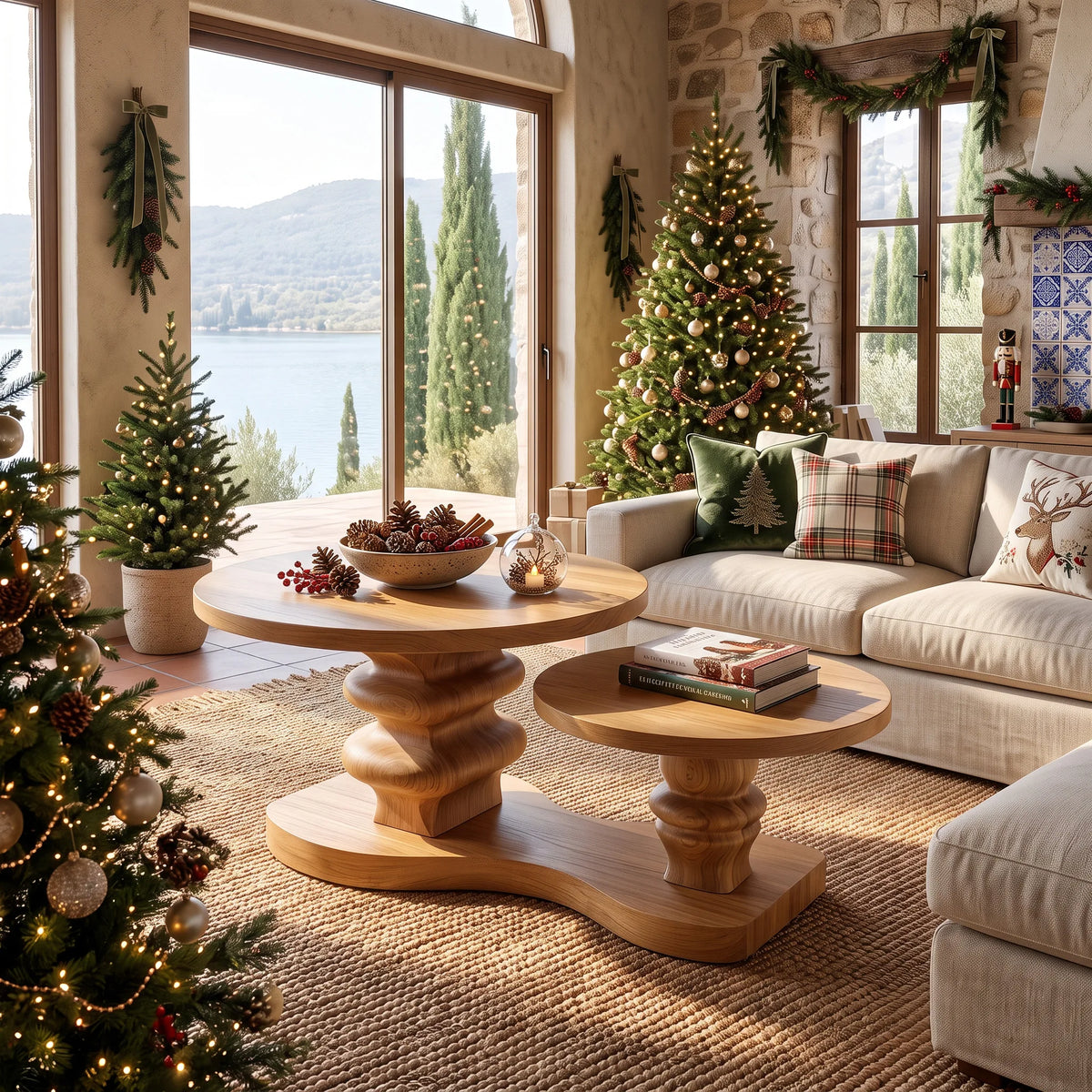 Farmhouse Xmas Round Coffee Table Lake House