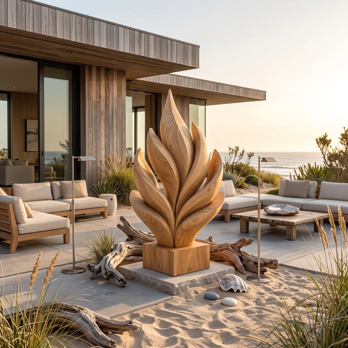 Modern Farmhouse Wooden Leaf Sculpture For Luxury Patio Decor