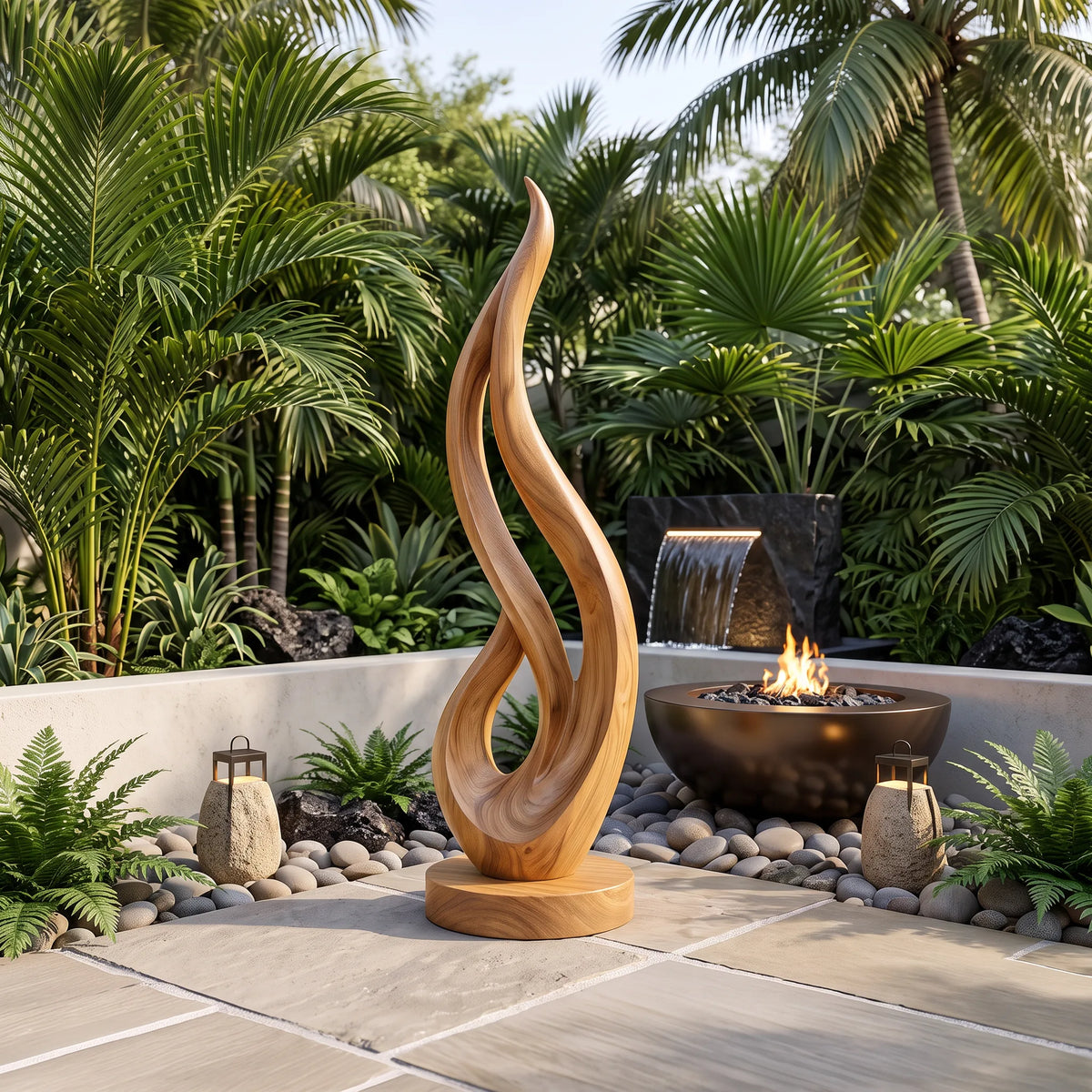 Mid Century Flame Wood Sculpture For Modern Entryway Decor