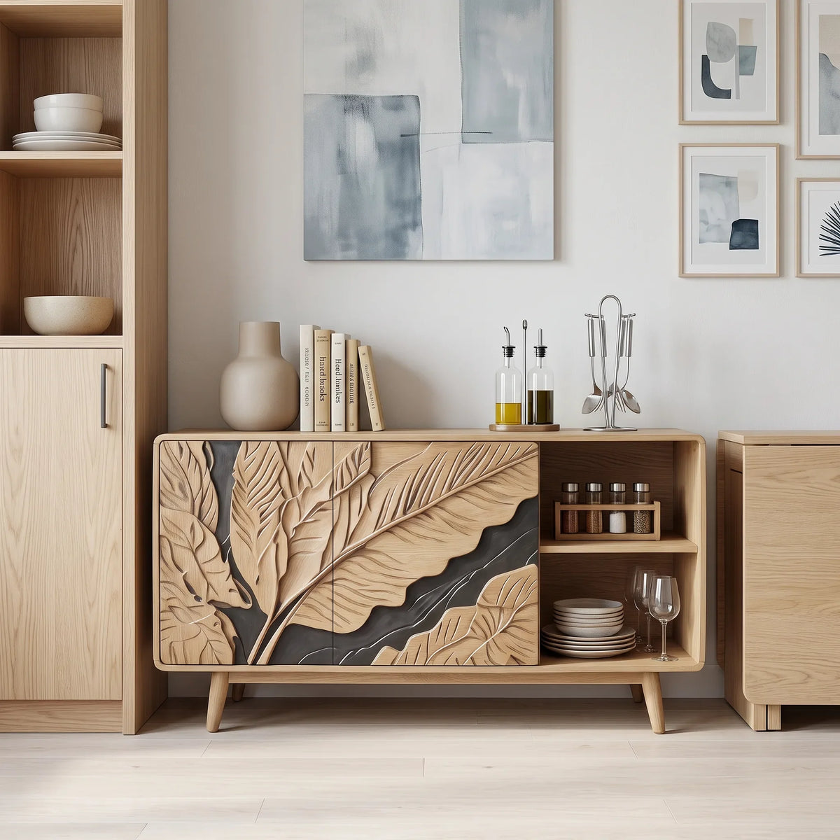 Handcrafted Botanical Credenza Living Room