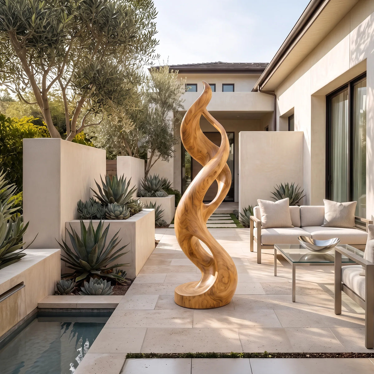 Coastal Abstract Wood Sculpture For Modern Outdoor Patio Decor